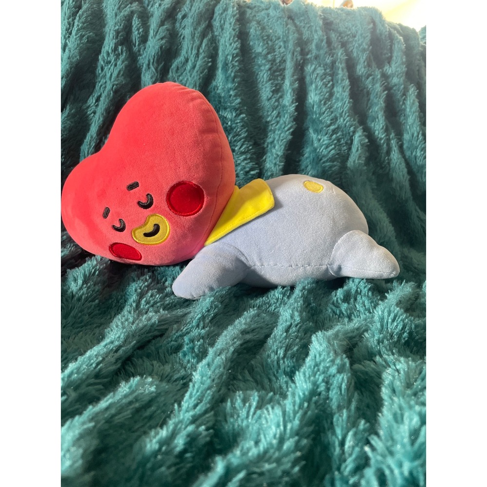 BT21 TATA Sleeping Plush Line Friends BTS Character Red Heart Blue Body Toy